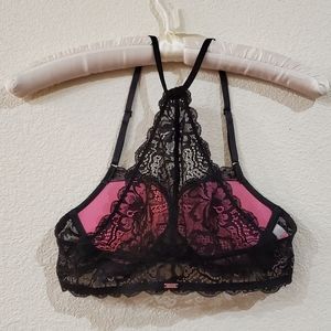 PINK VICTORIA SECRET BLACK LACE RACERBACK BRA 34B